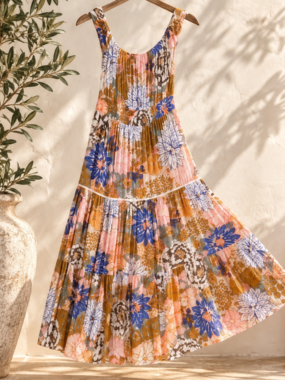 Abel the label Floral Midi Dress in Orange & Blue